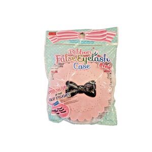 Daiso Ribbon False Eyelash Case Pink Mirror Compact Lashes Organizer Storage NEW